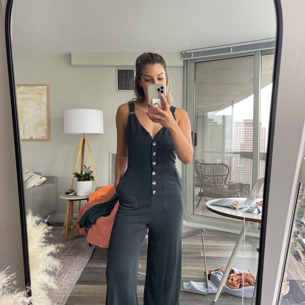 Emerald green heart loom jumpsuit with pockets!